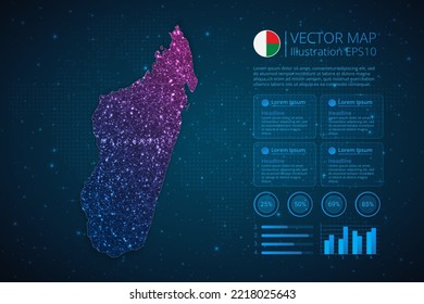 Madagascar map infographics template for diagram, graph, presentation and chart with abstract geometric mesh polygonal light concept on blue background. Vector Illustration EPS10.