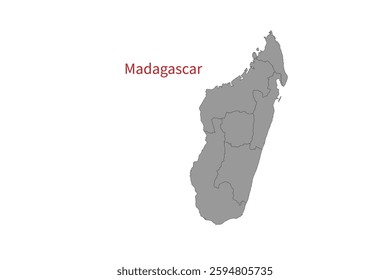 Madagascar map isolated on white background. Map silhouette of Madagascar. For website layouts, background, education, precise, customizable. Earth geography.