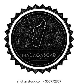 Madagascar Map Label with Retro Vintage Styled Design. Hipster grungy insignia vector illustration