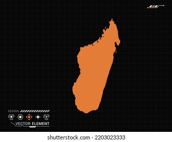 Madagascar map of orange digital frame HUD, GUI, UI interface technology radar vector.