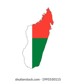 Madagascar map silhouette with flag on white background