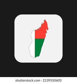 Madagaskar-Karte, Silhouette mit Flagge auf weißem Hintergrund