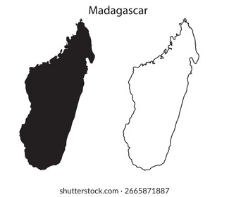 Madagascar map silhouette vector. Clean black outline of African island country, perfect for travel, infographic, and design projects