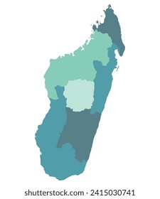 Madagaskar-Karte. Karte Madagaskars in sechs Netzregionen in mehrfarbigem Format