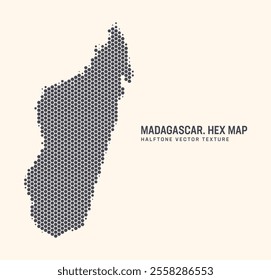 Madagascar Map Vector Hexagonal Halftone Pattern Isolate On Light Background. Hex Texture in the Form of Map of Madagascar. Modern Technologic Military Contour Map for Design or Business Projects