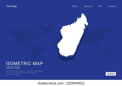 Madagaskar-Karte weiß auf dunkelblauem Hintergrund 3d isometrische Vektorgrafik.