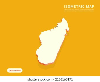 Madagascar mapea blanco sobre fondo amarillo con 3d ilustración vectorial isométrica.