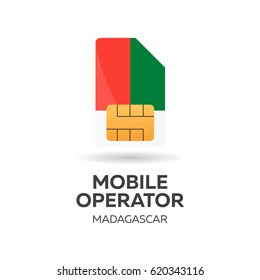 Madagascar mobile operator. SIM card with flag. Vector illustration