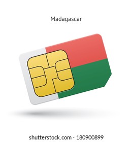 Madagascar mobile phone sim card with flag. Vector illustration.