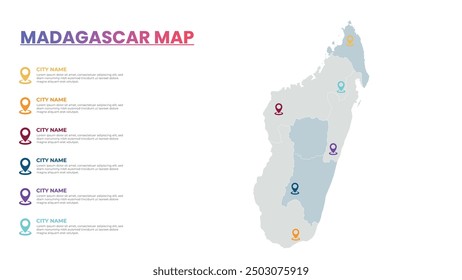 Madagascar Modern Map Infographic Template, Detailed infographic map of Madagascar Popular City