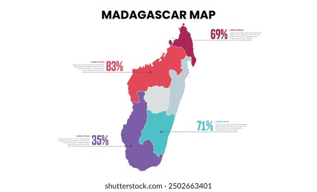 Madagascar Modern Map Percentage Infographic Template, Detailed infographic map of Madagascar