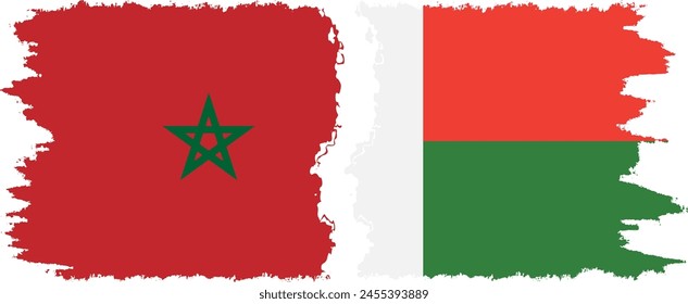 Madagascar y Marruecos grunge banderas conexión, Vector