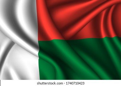 Madagascar national flag of silk. Vector fabric texture