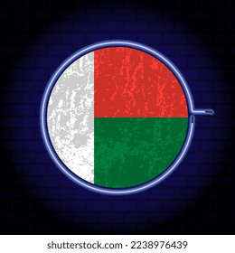 Madagascar neon grunge flag on wall backgrond. Vector illustration.