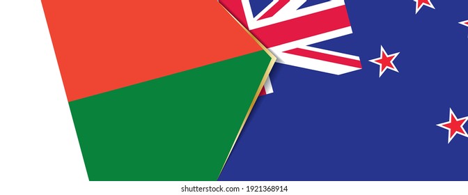 Madagascar and New Zealand flags, two vector flags symbol of relationship or confrontation.