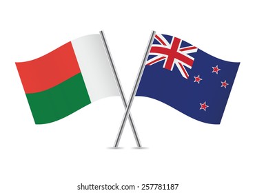Madagascar and New Zealand flags. Vector illustration. 