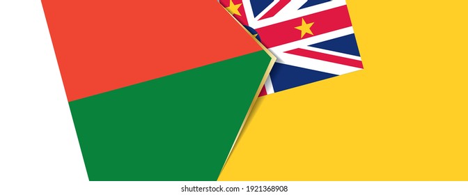 Madagascar and Niue flags, two vector flags symbol of relationship or confrontation.