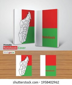 Madagascar Notebook Design Mockup - 3D Book Template - National Country Map and Flag - Ready to Print Magazine Cover - Vector