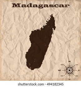 Madagascar old map with grunge and crumpled paper. Vector illustration