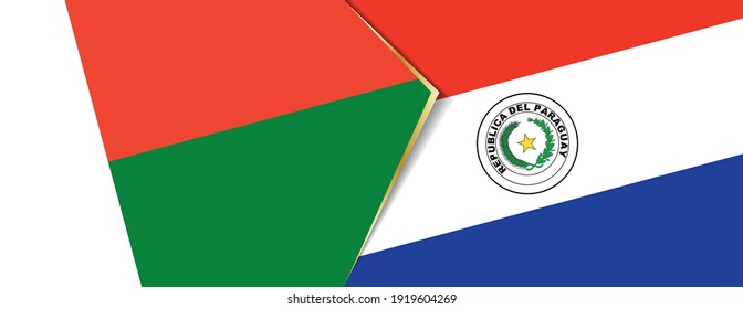 Madagascar and Paraguay flags, two vector flags symbol of relationship or confrontation.