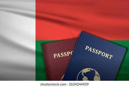 Madagascar Passport with flag of Madagascar Background