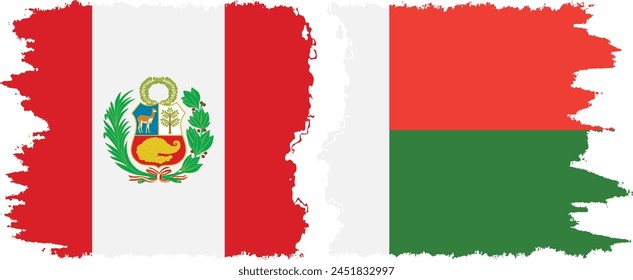 Madagascar and Peru grunge flags connection, vector