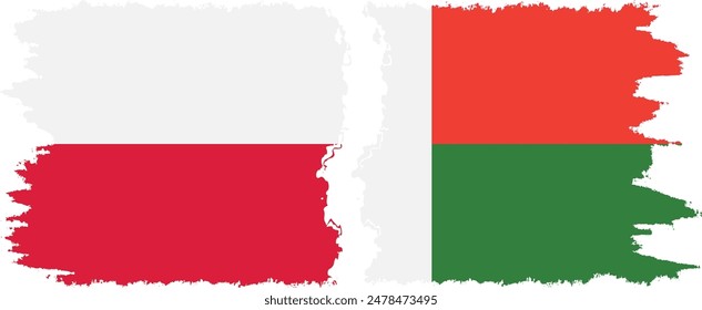 Madagascar and Poland grunge flags connection, vector