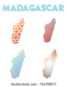 Madagascar polygonal map. Mosaic style maps collection. Bright abstract tessellation, geometric, low poly, modern design. Madagascar polygonal maps for infographics or presentation.