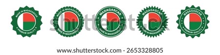 madagascar product labels set. madagascar flag, premium made in madagascar . Labels, seals, stamps, flags, icons