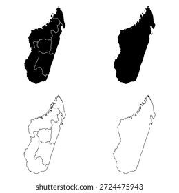 Conjunto de mapas de contorno y relleno sólido de la región de Madagascar.