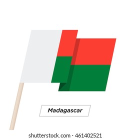 Madagascar Ribbon Waving Flag Isolated on White. Vector Illustration. Madagascar Flag with Sharp Corners