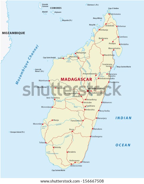 Madagascar Road Map Stock Vector (Royalty Free) 156667508