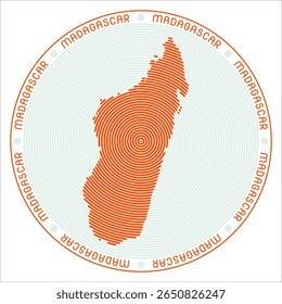 Madagascar round logo design. Country shape build of rings. Madagascar text around the country. Vector Illustration.