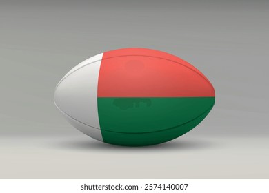 Madagascar rugby ball featuring the national flag design on a gray background