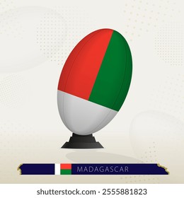 Madagascar Rugby Ball on Rugby Kicking Tees with Modern Design. Illustration perfect for sports, national pride, and rugby-related projects.