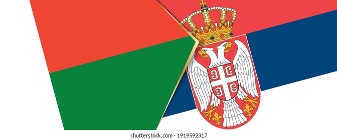 Banderas de Madagascar y Serbia, dos banderas vectoriales símbolo de relación o enfrentamiento.