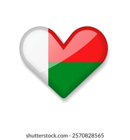Madagascar - Shiny Flag in the Form of Heart. Vector Illustration.