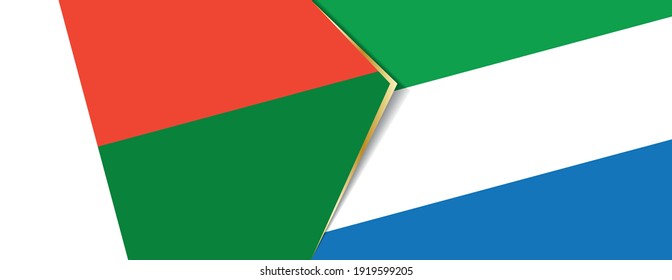 Madagaskar und Sierra Leone Flaggen, zwei Vektorflaggen Symbol für Beziehung oder Konfrontation.