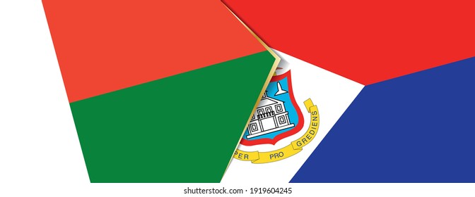 Madagascar and Sint Maarten flags, two vector flags symbol of relationship or confrontation.