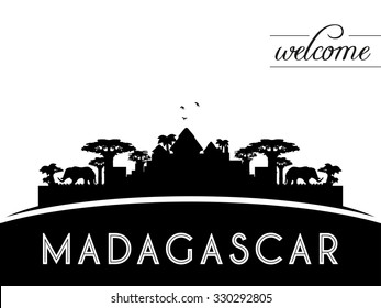 Madagascar skyline silhouette, black and white design, vector illustration