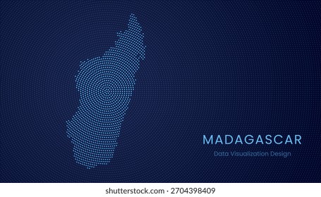 Madagascar stylized dotted map in modern circular data tech visualization concept.