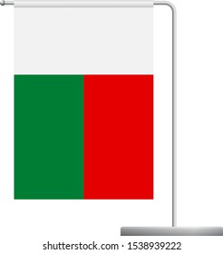 Madagascar table flag. Metal flagpole. National flag of Madagascar vector illustration