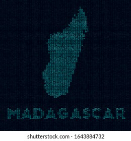 Madagascar tech map. Country symbol in digital style. Cyber map of Madagascar with country name. Radiant vector illustration.