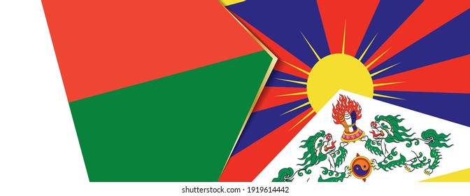 Madagascar and Tibet flags, two vector flags symbol of relationship or confrontation.