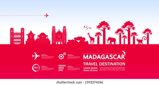 Madagascar travel destination grand vector illustration. 