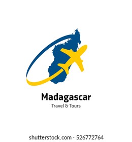 Madagascar  Travel and Tours logo. Vector travel company logo design - Country map Leisure travel logo template. Tourism emblem, leisure center - vector illustration