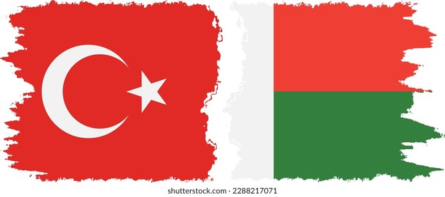 Madagascar and Turkey grunge flags connection, vector