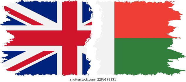 Verbindung mit Madagaskar und britischen Grunge-Flaggen, Vektorgrafik