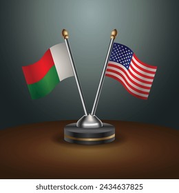 Madagascar and United States table flags with gradient backgrund. Vector Illustration