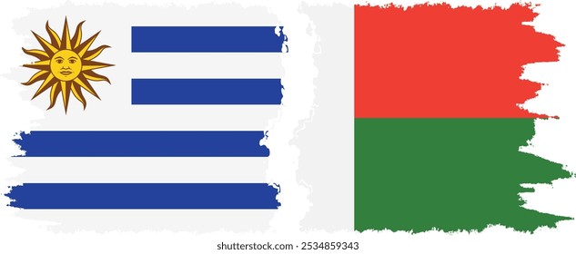 Conexión de banderas grunge de Madagascar y Uruguay, Vector